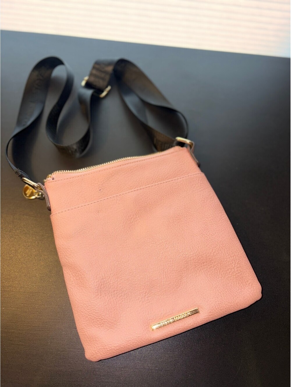 Steve Madden Blush Pink Pebbled Faux Leather Crossbody Bag with Black Tassel
